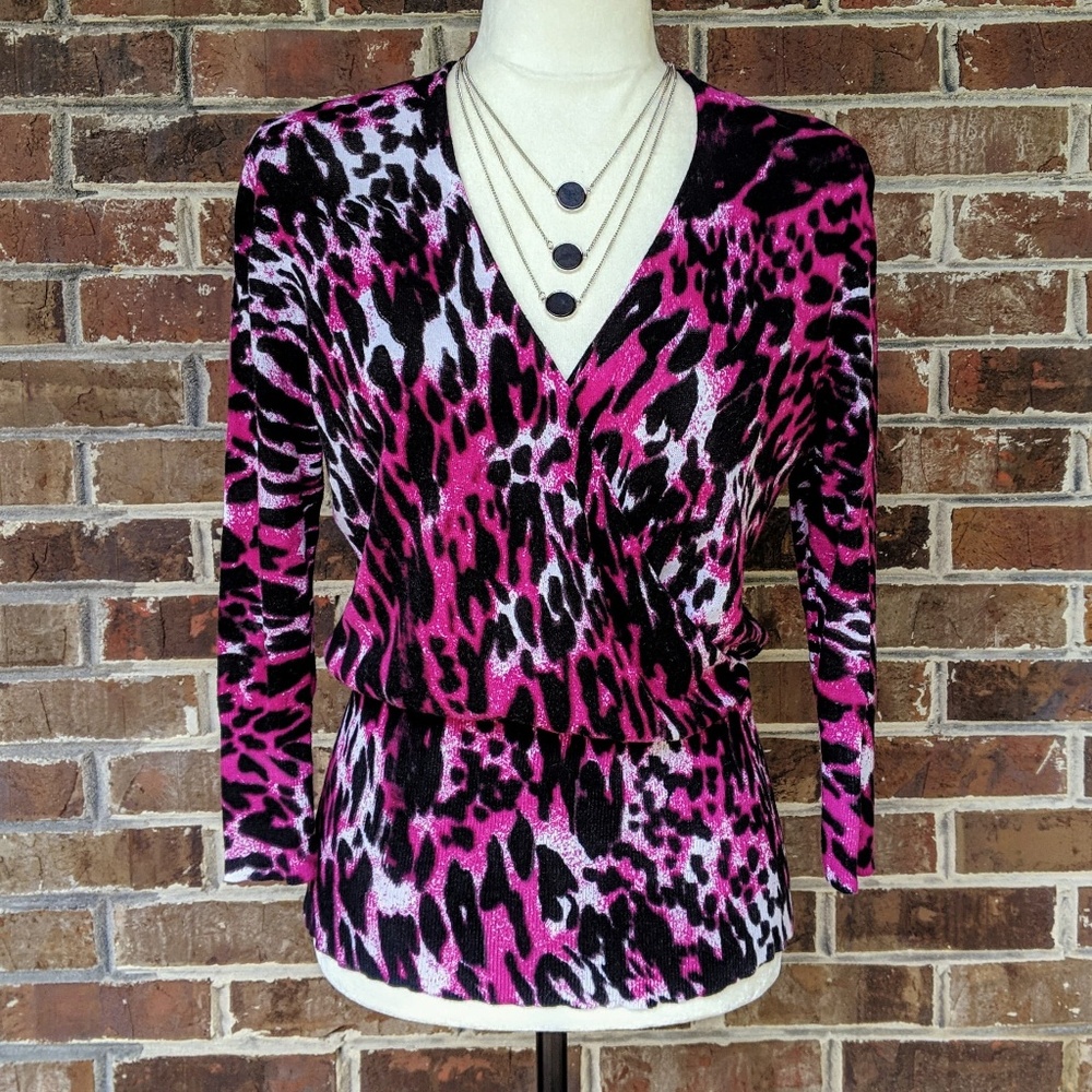 New York & Company Animal Print Sweater Sz Medium